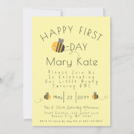 Cute Yellow Customized Honey Bee First Birthday 招待状
