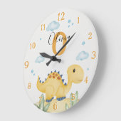 Cute Yellow Dinosaur Nursery Large Clock Personali ラージ壁時計 (傾斜)