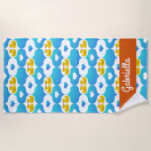 Cute Yellow Duck and Hearts Pattern Personalized ビーチタオル (正面)