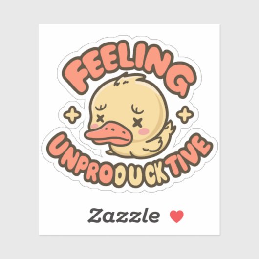 Cute Yellow Duck Puns Feeling Unproducktive シール (シート)