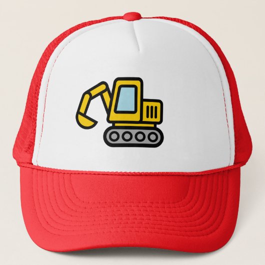Cute yellow excavator illustration trucker hat キャップ (正面)