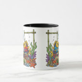 Cute Yellow Fish Playing Bubble Sports Ocean Kids  マグカップ (中央)