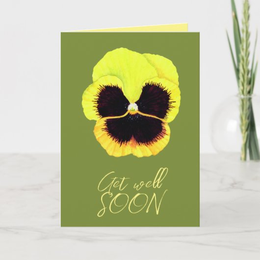 Cute Yellow Flower Watercolor Pansie Get Well  カード (正面)