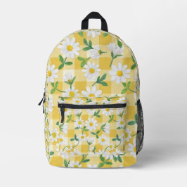 Cute Yellow Gingham Daisy Floral Backpack プリントバックパック