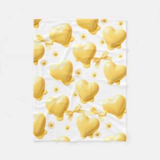 Cute Yellow Hearts Blanket - Sweet Candy Love Thro フリースブランケット