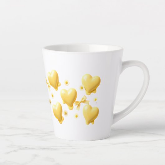 Cute Yellow Hearts Mug - Sweet Candy Love Pattern カフェラテマグ (右)