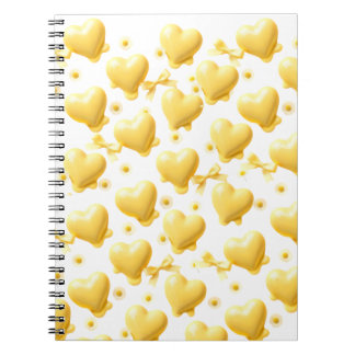 Cute Yellow Hearts Pattern Spiral Notebook ノートブック