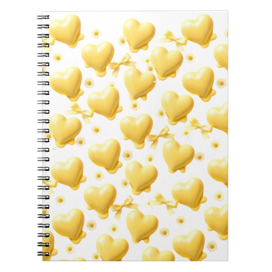 Cute Yellow Hearts Pattern Spiral Notebook ノートブック (正面)