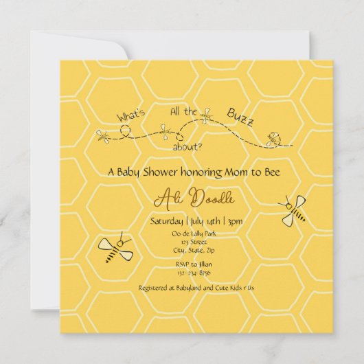 Cute Yellow Honey "Mommy to Bee" Baby shower 招待状 (正面)