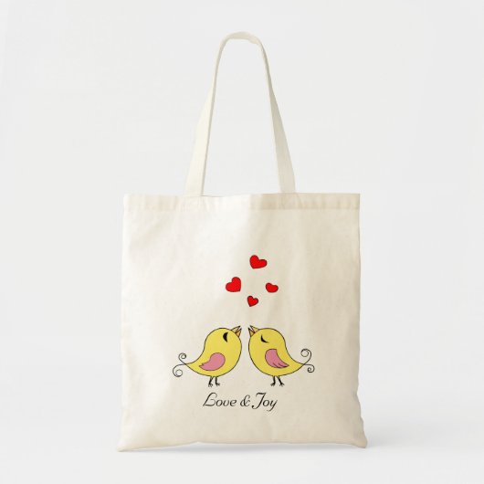 Cute Yellow Little Birds with Hearts & Text  トートバッグ (正面)