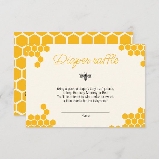 Cute Yellow Mommy to Bee Baby Shower Diaper Raffle エンクロージャーカード (正面/裏面)