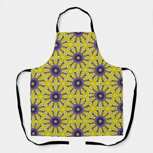 Cute Yellow Purple Kaleidoscope Geometric Pattern エプロン (正面)