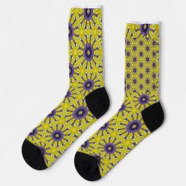Cute Yellow Purple Kaleidoscope Geometric Pattern ソックス