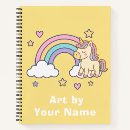 Cute Yellow Rainbow Unicorn Sketch ノートブック