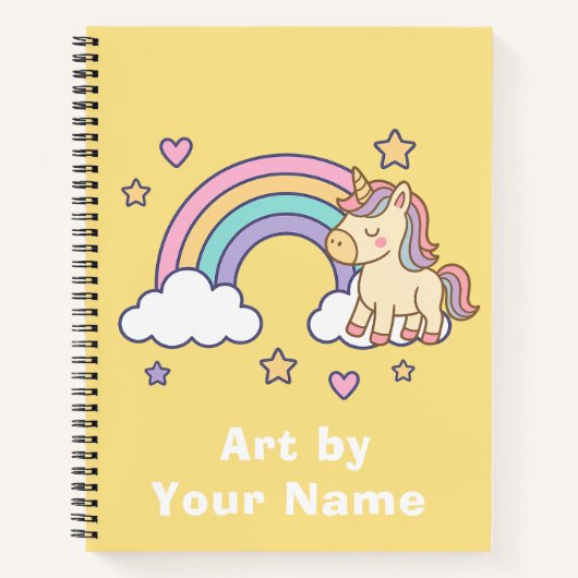 Cute Yellow Rainbow Unicorn Sketch ノートブック (正面)