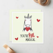 Cute Yellow Red Hearts Unicorn Kids Valentines Day ノートカード (正面/裏面インサイチュ)