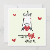 Cute Yellow Red Hearts Unicorn Kids Valentines Day ノートカード (正面)