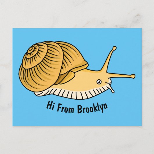 Cute yellow snail cartoon illustration ポストカード (正面)