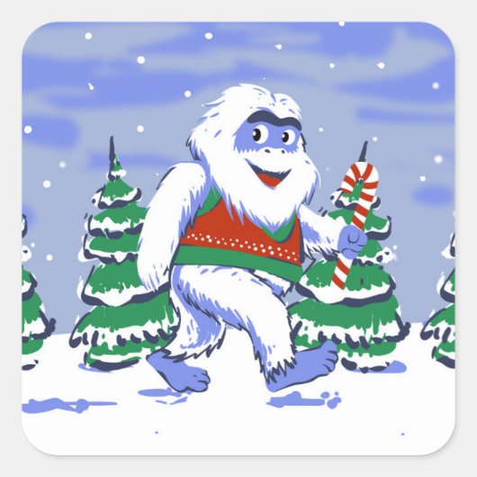 Cute yeti christmas in forest スクエアシール (正面)