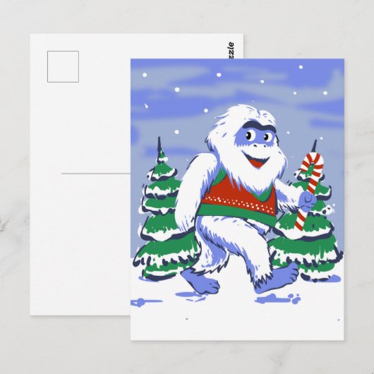 Cute yeti christmas in forest ポストカード (正面/裏面)