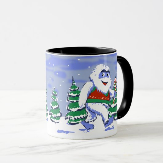Cute yeti christmas in forest マグカップ (正面右)