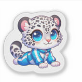 Cute Yoga Kawaii Anime Snow Leopard Sticker  シール (正面)
