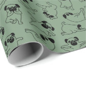 cute yoga pet dog pattern green background ラッピングペーパー (ロールコーナー)