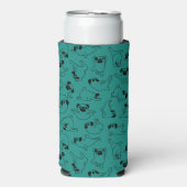 cute yoga pet dog pattern turquoise background スリム缶クーラー (Seltzer正面)