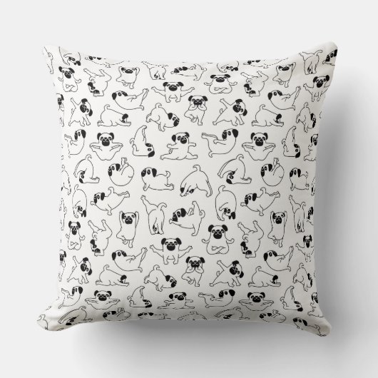 cute yoga pet dog pattern white background クッション (正面)
