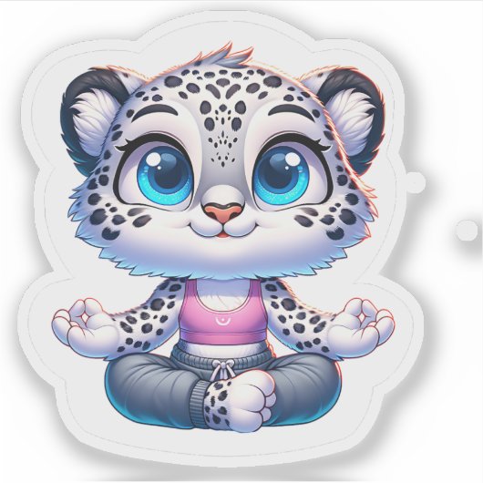 Cute Yoga Sport Anime Snow Leopard Stickers シール (正面)