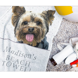 Cute Yorkie Dog Pet Animal Name Pattern ビーチタオル