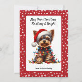 Cute Yorkie On Santa Hat And Christmas Light  シーズンカード (正面)