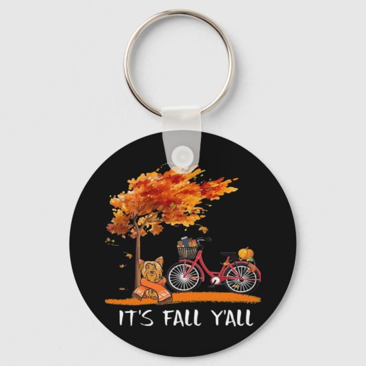 Cute Yorkshire Autumn Kawaii Yorkie It’s Fall Y’al キーホルダー (正面)