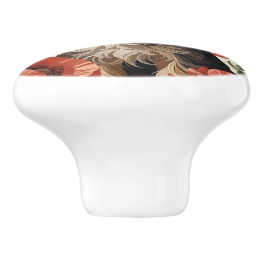 Cute Yorkshire Terrier Botanical Red Poppies セラミックノブ (側面)
