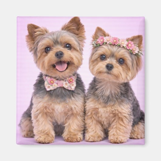 Cute Yorkshire Terrier Couple Valentine Magnet マグネット (正面)