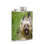 Cute Yorkshire Terrier Running Through Grass フラスク (右)