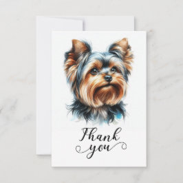 Cute Yorkshire Terrier Yorkie Illustration Art サンキューカード