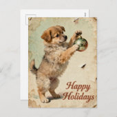 Cute Your Text Season’s Greetings Puppy Postcard シーズンポストカード (正面/裏面)