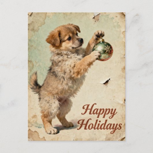 Cute Your Text Season’s Greetings Puppy Postcard シーズンポストカード (正面)