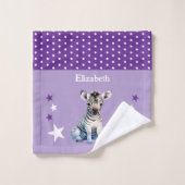 Cute zebra add name polka dots stars purple ウォッシュタオル (ウォッシュタオル)