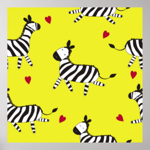 Cute Zebra cartoon seamless pattern background ill ポスター