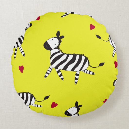 Cute Zebra cartoon seamless pattern background ill ラウンドクッション (正面)