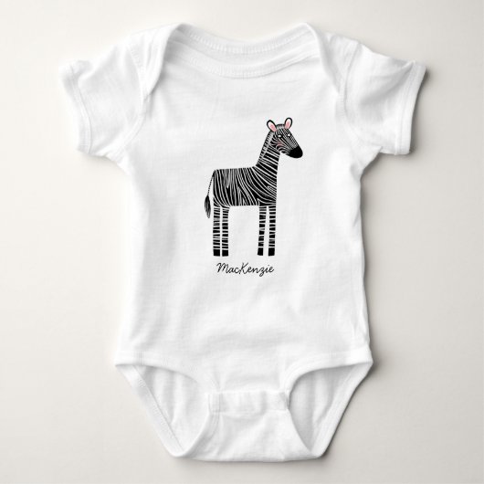 Cute Zebra Custom Name Personalized ベビーボディスーツ (正面)