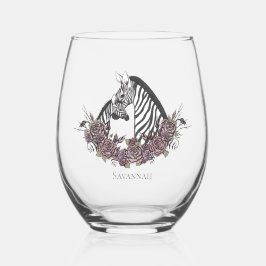 Cute Zebra Mommy & Baby ステムなしワイングラス