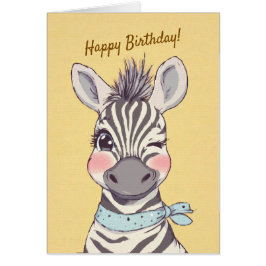 Cute Zebra with Bandana Kids Birthday Invitation