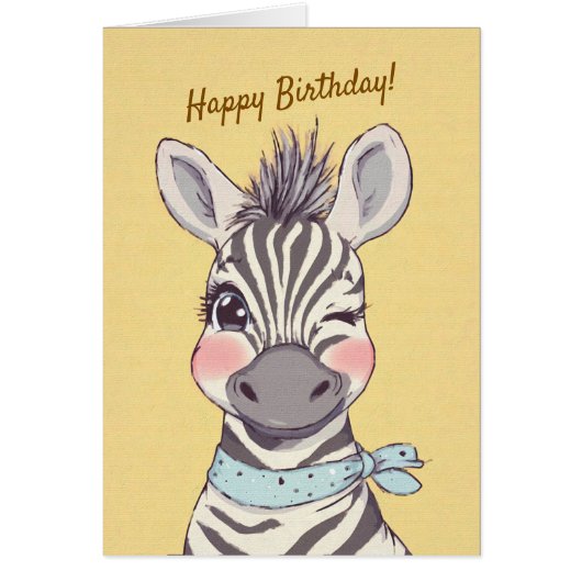Cute Zebra with Bandana Kids Birthday Invitation (正面)