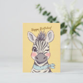 Cute Zebra with Bandana Kids Birthday Invitation ポストカード (スタンド正面)