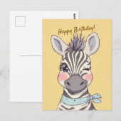 Cute Zebra with Bandana Kids Birthday Invitation ポストカード (正面/裏面)