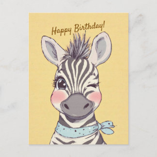 Cute Zebra with Bandana Kids Birthday Invitation ポストカード