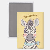 Cute Zebra with Bandana Kids Birthday Invitation マグネット (正面/裏面)
